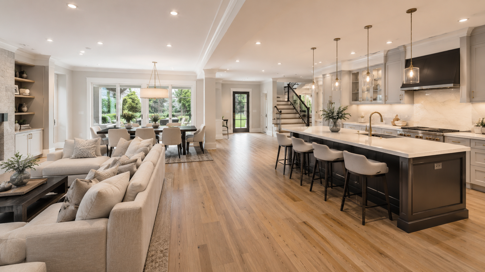 Open-concept living room with premium interior finishes