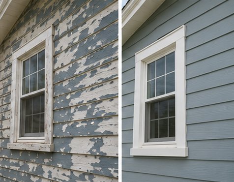 House exterior siding before and after renovation