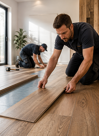 Modern home interior with newly installed hardwood flooring